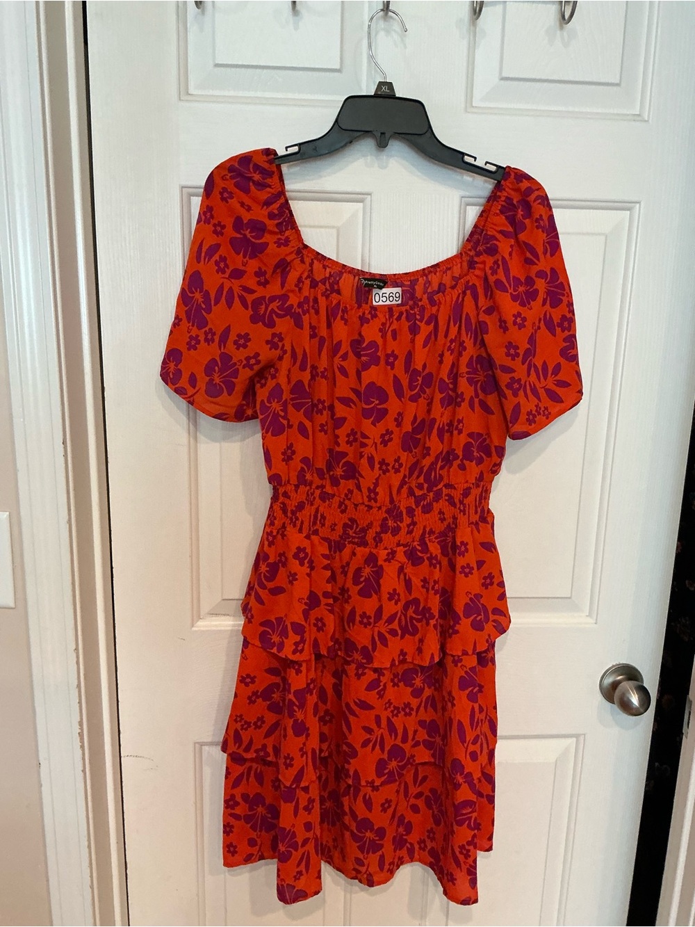 Orange Floral Tiered Midi Dress